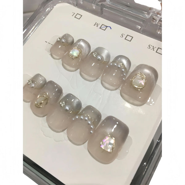 Reusable Handmade Acrylic Press - on Nails - Pearl Ripple - B & J Wholesale