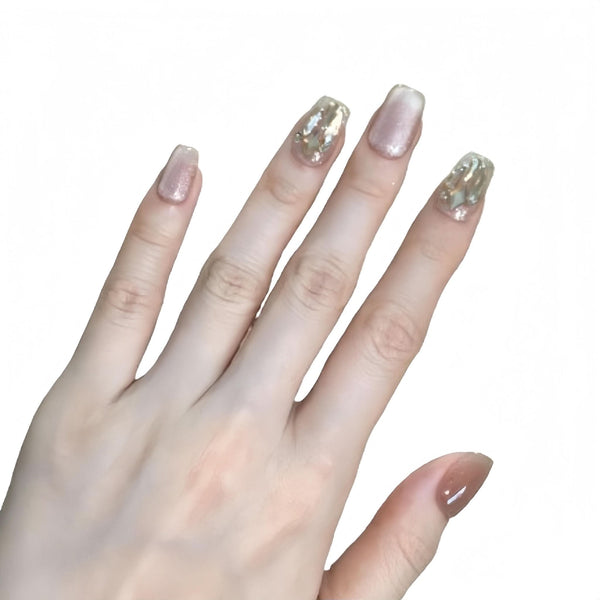 Reusable Handmade Acrylic Press - on Nails - Rich Lady Style Milk Tea - B & J Wholesale