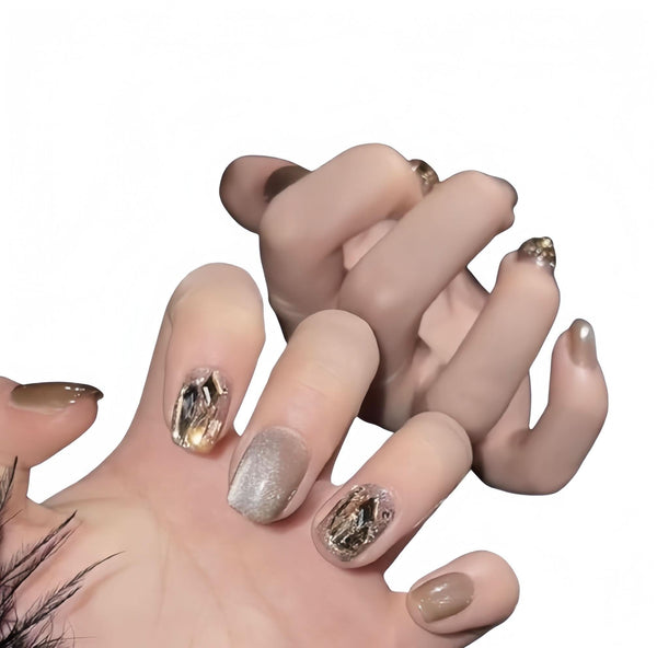 Reusable Handmade Acrylic Press - on Nails - Rich Lady Style Milk Tea - B & J Wholesale