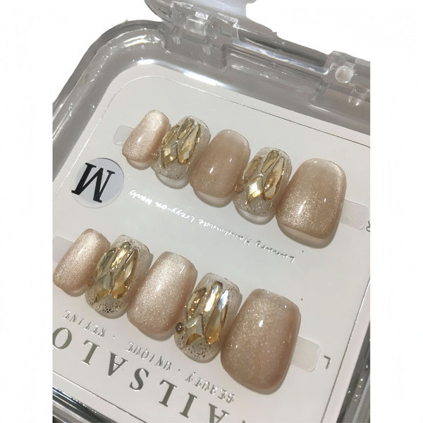 Reusable Handmade Acrylic Press - on Nails - Rich Lady Style Milk Tea - B & J Wholesale