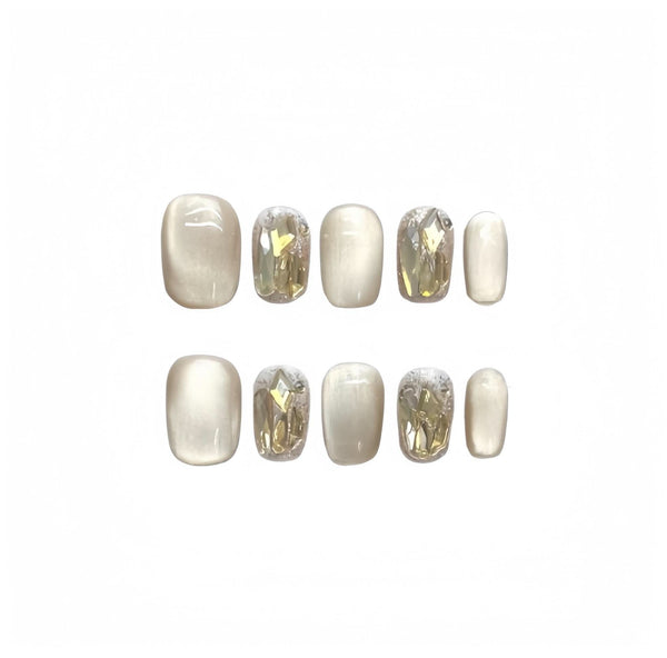 Reusable Handmade Acrylic Press - on Nails - Rich Lady Style Milk Tea - B & J Wholesale