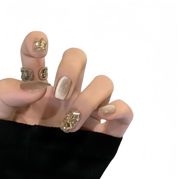 Reusable Handmade Acrylic Press - on Nails - Rich Lady Style Milk Tea - B & J Wholesale