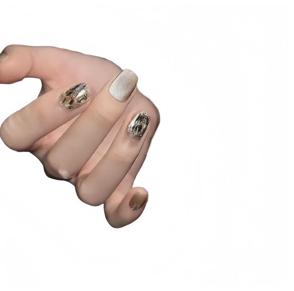 Reusable Handmade Acrylic Press - on Nails - Rich Lady Style Milk Tea - B & J Wholesale