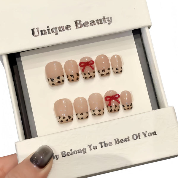 Reusable Handmade Acrylic Press - on Nails - Wild Leopard French Style - B & J Wholesale