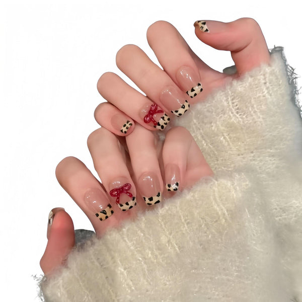 Reusable Handmade Acrylic Press - on Nails - Wild Leopard French Style - B & J Wholesale